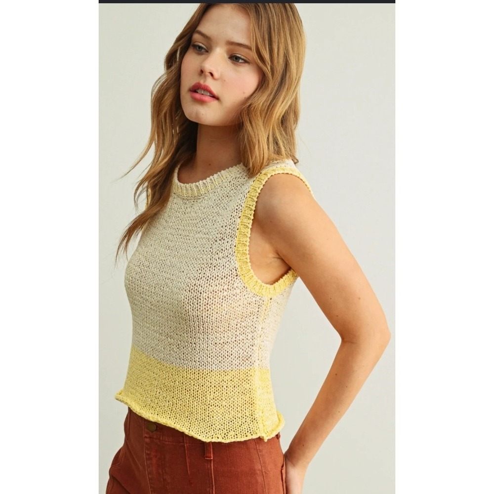 Zara Knit Tank Top Womens Small Cream Yellow New Sleeveless Colorblock Sweater